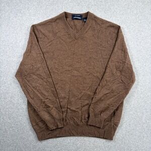 Davis & Squire V-Neck Sweater Men Large Brown 100% Cashmere Long Sleeve Pullover